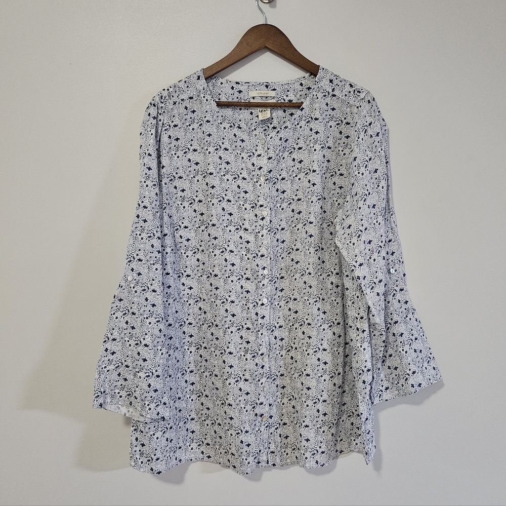 Cynthia Rowley Button Down Floral 100% Linen Shirt 2X